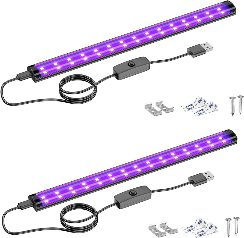 Onforu 2 Pack 10W LED Black Light Bar, 1ft, USB Blacklight Tube, Blacklight Bars with Switch, Black Light for Fluorescent Tapestry Poster, Cabinet, Glow Party, Halloween, Classroom, Body Paint - Image 1
